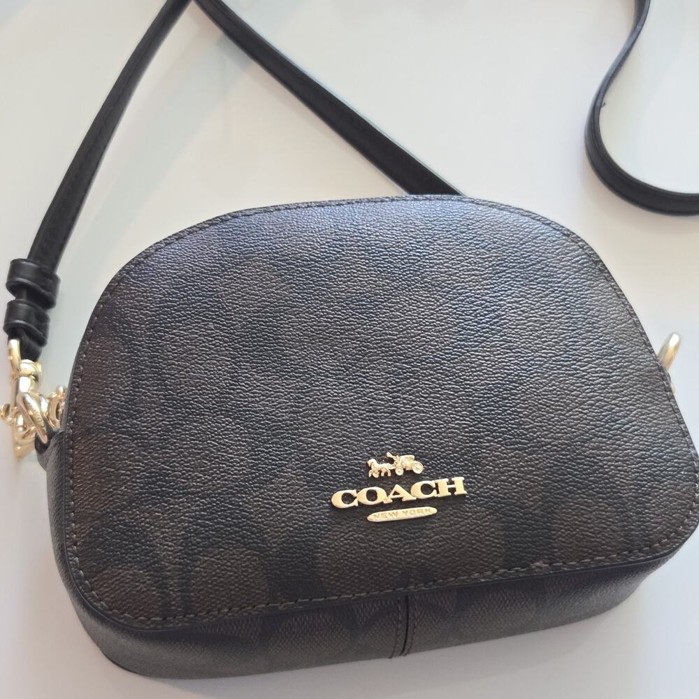 Coach Shoulder Bag Signature Women's Brown Detachable Straps Cosmetic Camera Bag